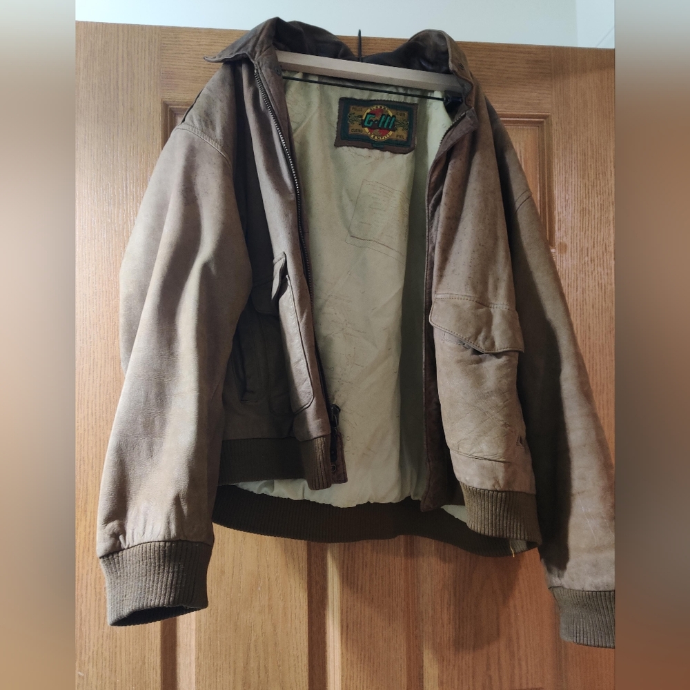 Vintage G-III Global Identity Leather Nylon Lined Bomber Jacket Men XL Brown